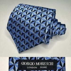 GIORGIO MORESCHI Heavy Blue Geometric Patterned Blue Classic Silk Tie